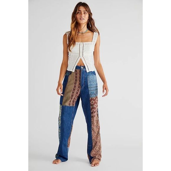 NWT Dr. Collectors x Free People Patched Jeans Size M